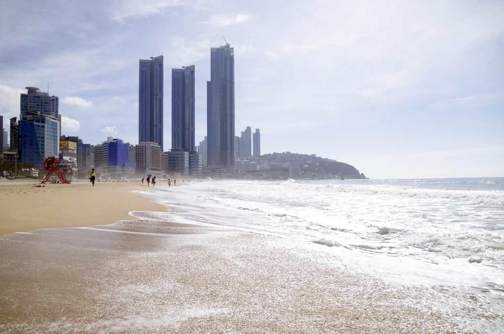 haeundae beach, nature, ocean, busan, korea, sandy, republic of korea, bathing beach, ocean views, travel